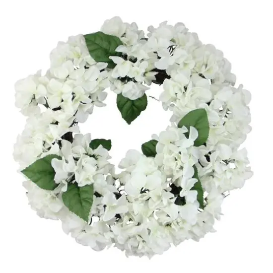 22" Cream & Green Hydrangea Floral Wreath {1}