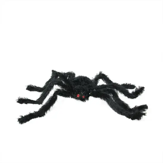 24" Black Fuzzy Spooky Spider with Red Eyes Halloween Table Top Decoration {1}