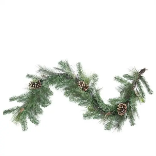 Artificial Mixed Pine with Pine Cones & Gold Glitter Garland, Unlit {1}