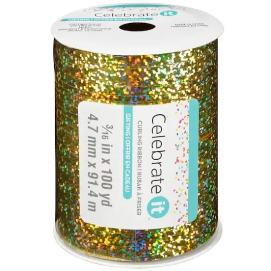 100yd. Holographic Gold Curling Ribbon By Celebrate It&trade; {4}