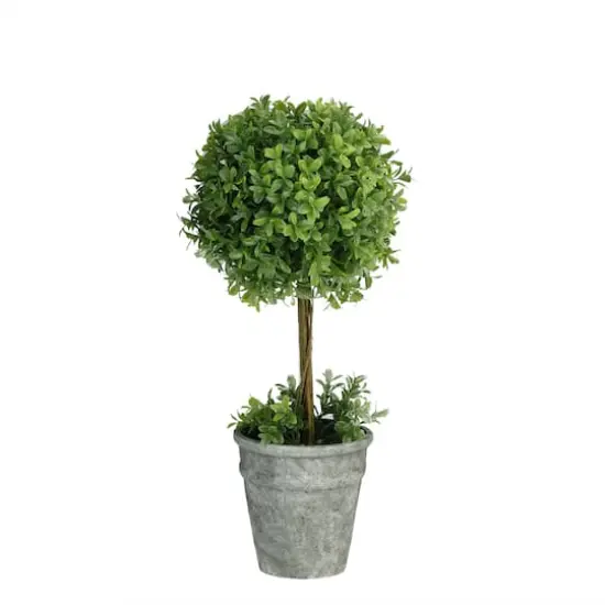 17" Green Artificial Boxwood Topiary in Distressed Paper Mache Pot {1}