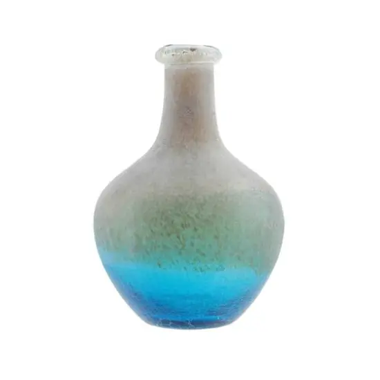 12.25" Crackled & Frosted Glass Vase, Azure Blue & Brown {1}
