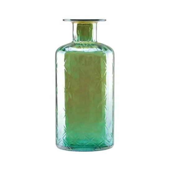 12.5" Lustrous Diamond Patterned Glass Vase, Forest Green {1}