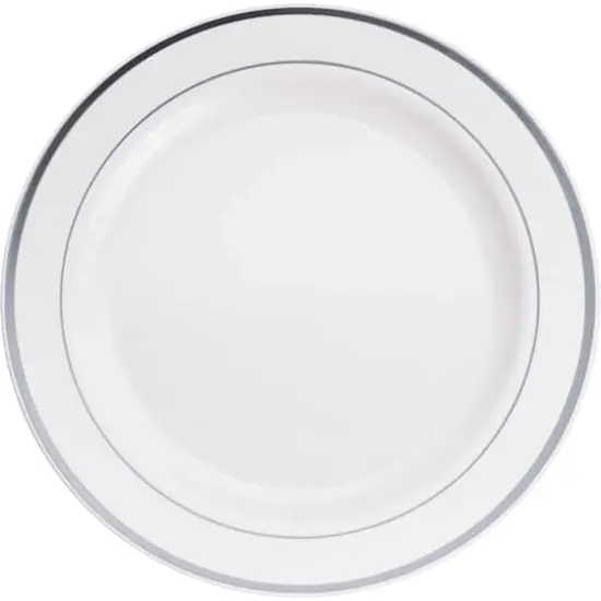 10.3" Round Banquet Plates with Silver Trim by Celebrate It&trade;, 10ct. {1}