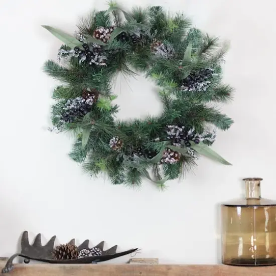 24" Artificial Mixed Pine with Blueberries & Pine Cones Wreath, Unlit {4}