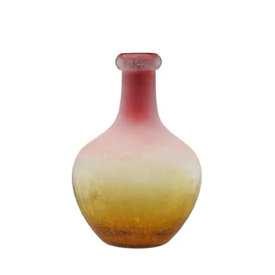 12.25" Crackled & Frosted Glass Vase, Amber Yellow & Coral {1}