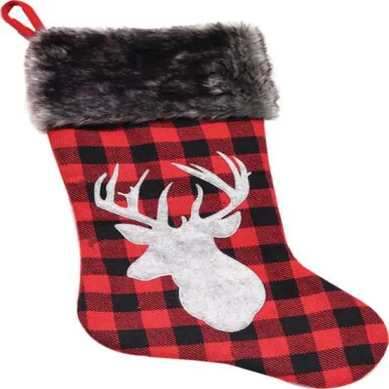 20.5" Alpine Chic Shepherd's Check Reindeer Stocking {1}