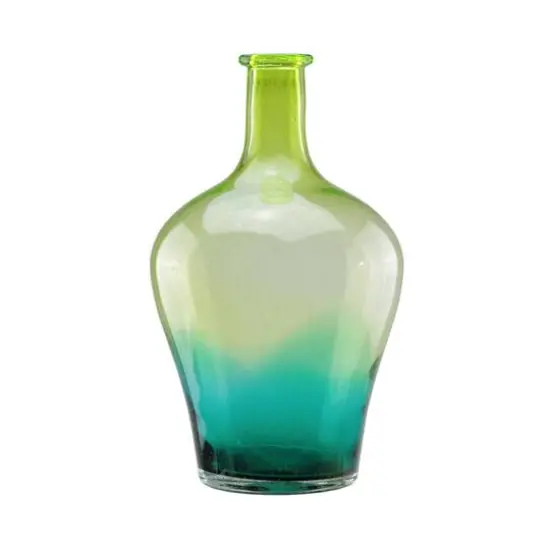 Chartreuse Green and Teal Ombre Hand Blown Bubble Glass Vase {1}