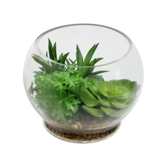 4.75" Green Artificial Succulent Arrangement in Terrarium {1}