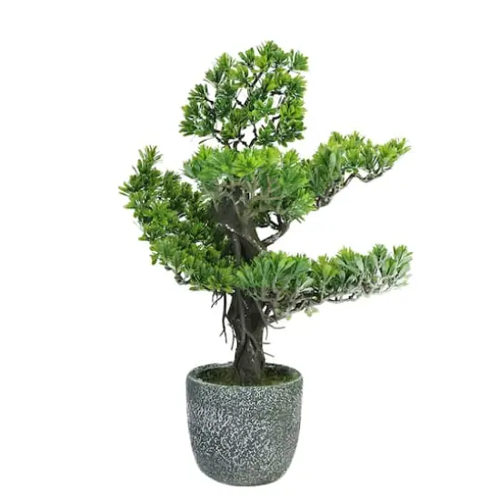 21" Artificial Bonsai Tree in Round Stone Pot {1}