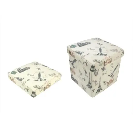 12" Vintage Italy Travel Inspired Collapsible Ottoman {1}