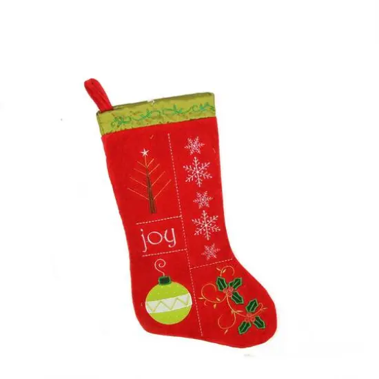 19" Traditional "Joy" Embroidered Cuffless Christmas Stocking {1}