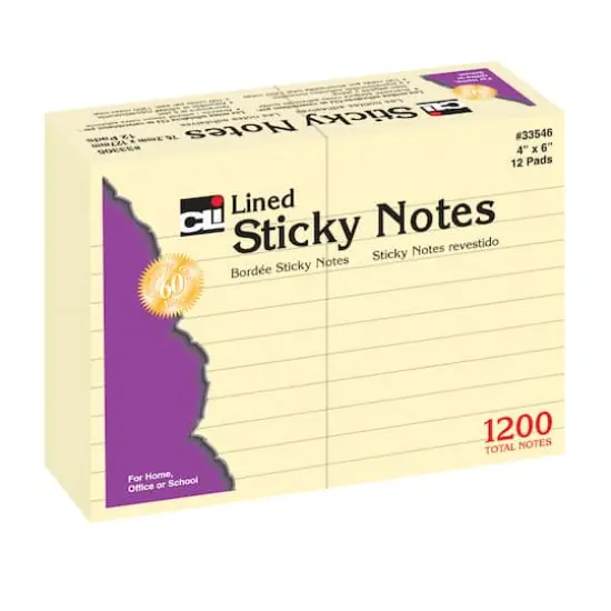 Sticky Notes, 4" x 6" Lined, 12 Pack {1}