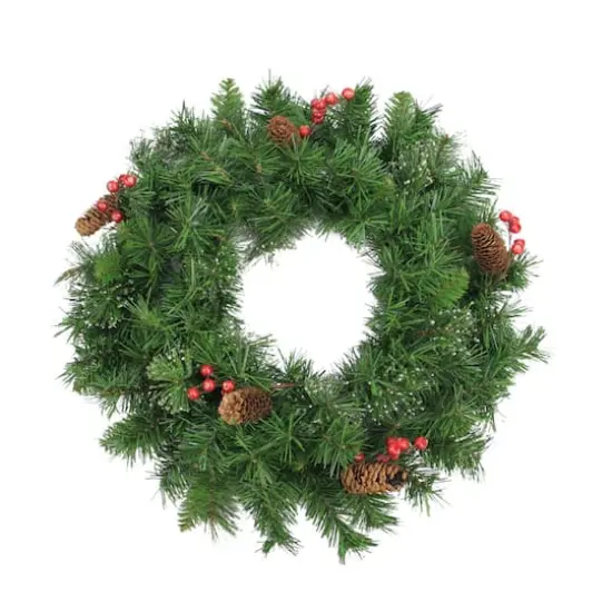 24" Iced Mixed Pine Red Berry & Pine Cones Artificial Wreath, Unlit {1}