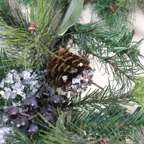 24" Artificial Mixed Pine with Blueberries & Pine Cones Wreath, Unlit {3}