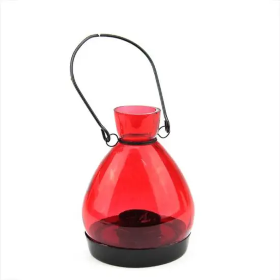 5" Red Glass Tapered Bottle Tea Light Candle Lantern {1}