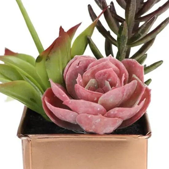 7" Pink & Purple Artificial Succulent Arrangement in Square Tin Pot {3}