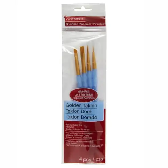 Craft Smart&reg; Brush Set, Golden Taklon, 4 Pieces {3}