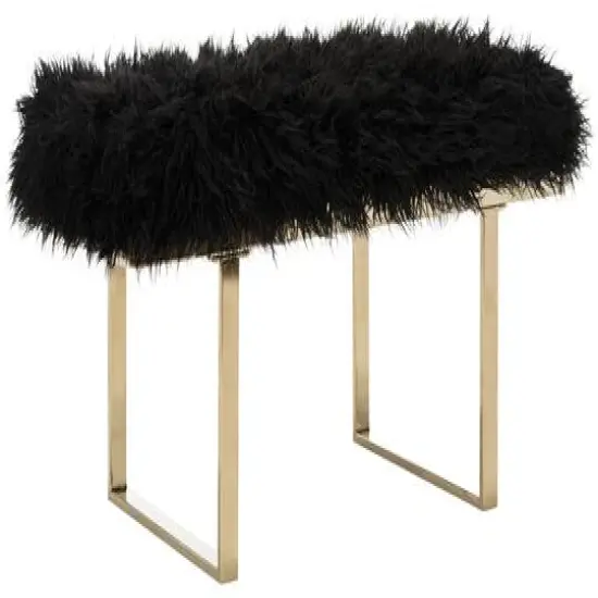Maia Faux Lamb Bench in Black {4}