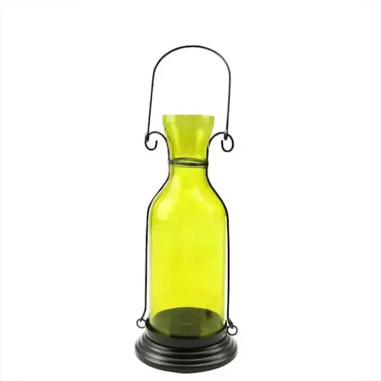 12" Glass Bottle Tea Light Candle Lantern, Yellow {1}
