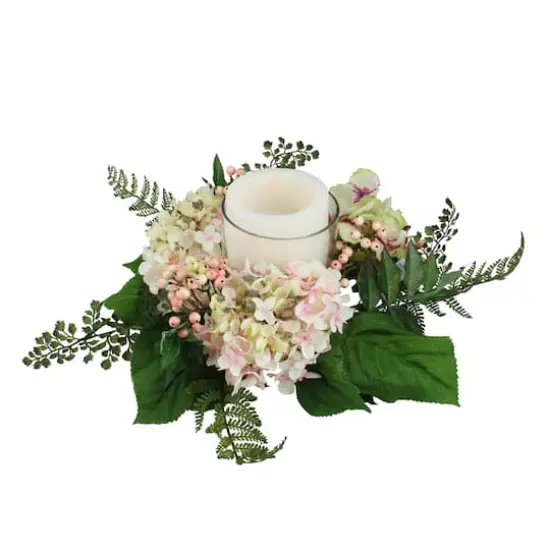 Pink & Green Hydrangea & Berry Hurricane Glass Candle Holder {3}