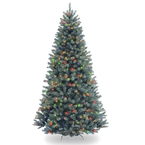 7.5 ft. Pre-lit Hinged North Valley Spruce Blue Medium Artificial Christmas Tree, Multicolor Lights {1}