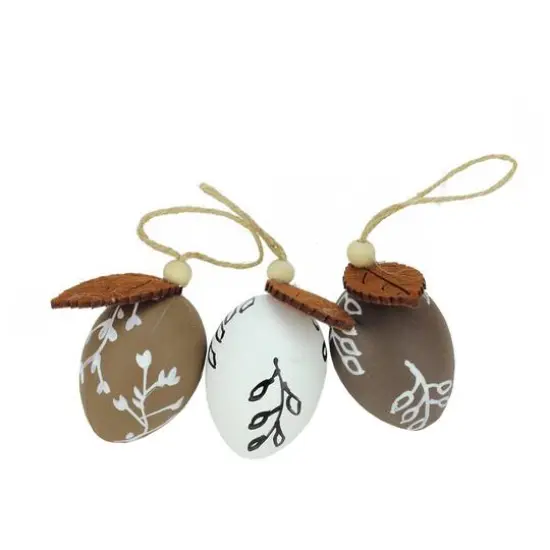 Set of 3 Brown and White Decorative Painted Spring Easter Egg Ornaments {1}