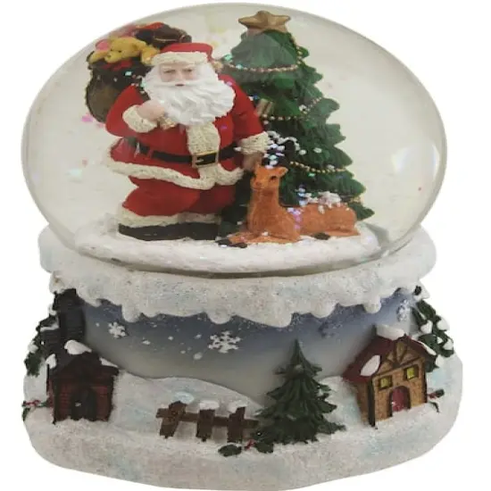 5.5" Santa Claus with Christmas Tree & Reindeer Swirling Snow Globe {1}