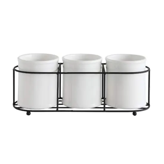 Hello Honey® 11.5" White Ceramic Containers In Metal Holder {1}