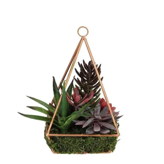 9" Artificial Succulent Arrangement In 4 Sided Copper Wire Frame {3}