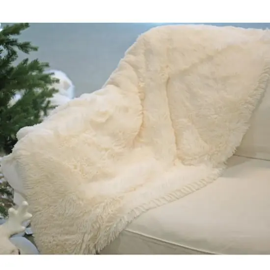 50" x 60" Cream Plush Throw Blanket {4}