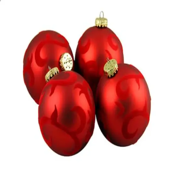4ct 2.75" Red Flocked Flourish Shatterproof Ball Ornaments {1}