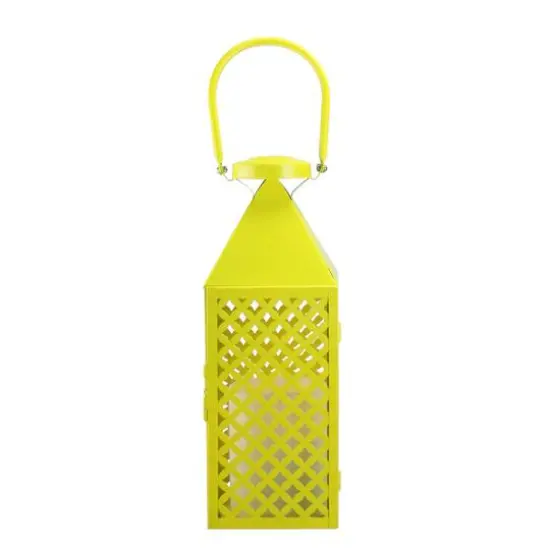 13.5" Fancy Fair Lemon Yellow Diamond Candle Lantern {1}