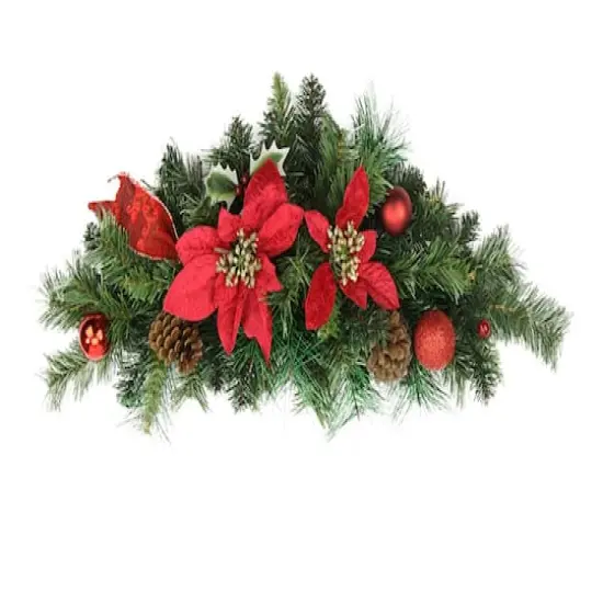 24" Unlit Poinsettia, Pine Cone & Ball Swag, Red {3}