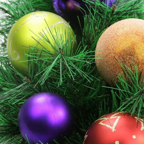 24" Unlit Long Needle Pine with Multicolor Ball Ornaments Teardrop Swag {3}