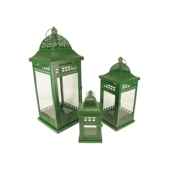 Green Garden Getaway Ornate Candle Holder Lantern Set, 9.5"-20.5" {1}