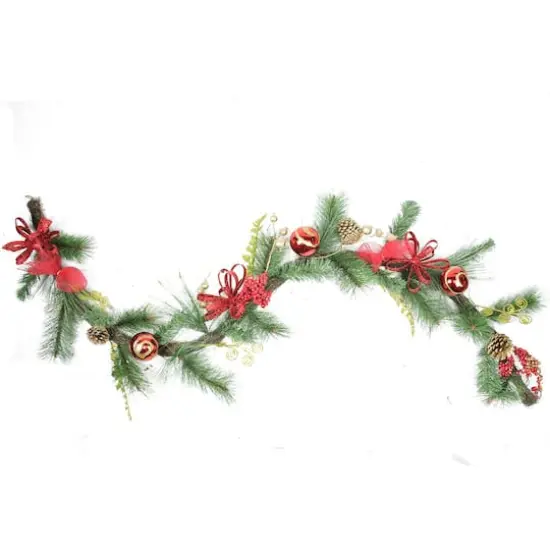 Red Ball Ornaments Grapevine & Pine Artificial Garland, Unlit {1}