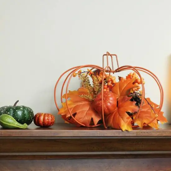 12" Autumn Harvest Orange Maple Leaf & Berry Thanksgiving Pumpkin Decoration {3}