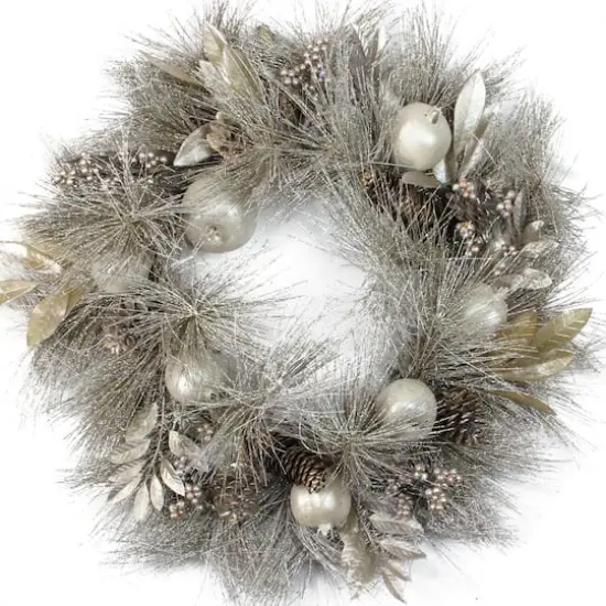 24" Champagne Gold Apples & Pine Cones Wreath, Unlit {1}