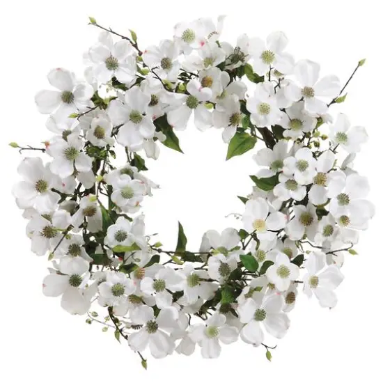 24" White Dogwood Pussy Willow Wreath {1}