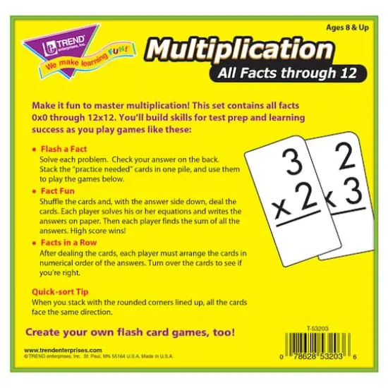 Trend Enterprises&reg; 3&rdquo; x 6&rdquo; Multiplication Math 0-12 All Facts Skill Drill Flash Cards {4}