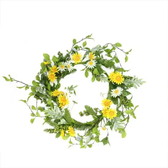 24" White & Yellow Field Daisy & Berry Wreath {1}
