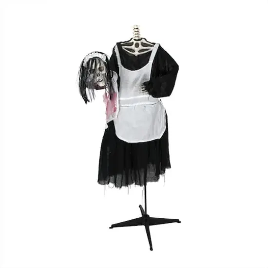 57" Animated LED Lighted Head-in-Hand Skeleton Maid Halloween Decoration {1}