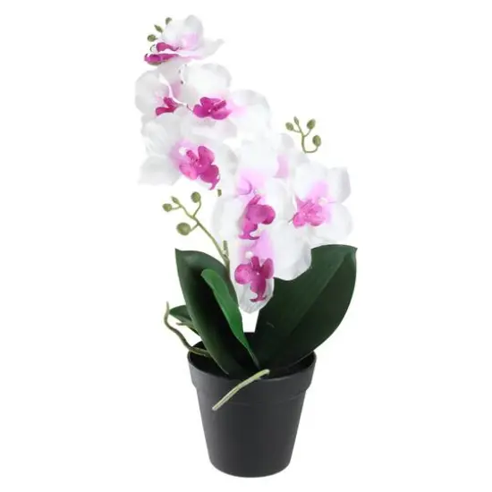 White & Pink Artificial Flowering Potted Tropical Orchid {1}