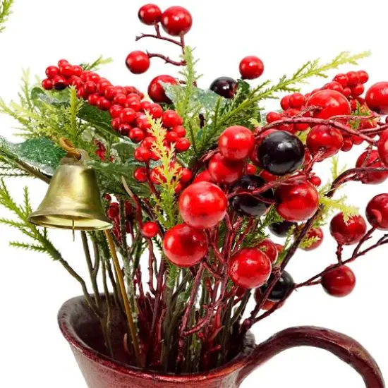 13" Red Berry & Foliage with Bell in Vintage Milk Jug {3}