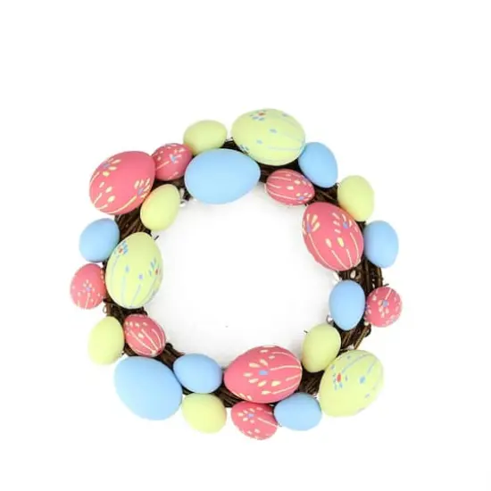 10" Pink, Yellow and Blue Easter Egg Grapevine Wreath {1}