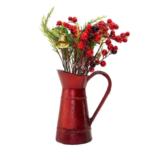 13" Red Berry & Foliage with Bell in Vintage Milk Jug {1}