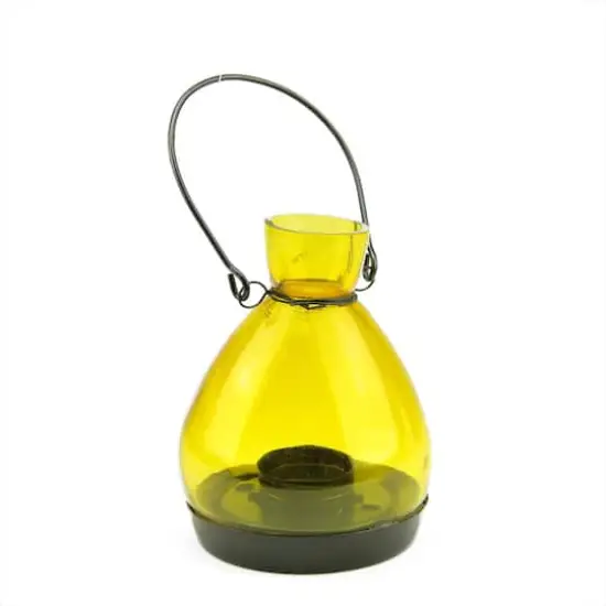 5" Yellow Glass Tapered Bottle Tea Light Candle Lantern {1}