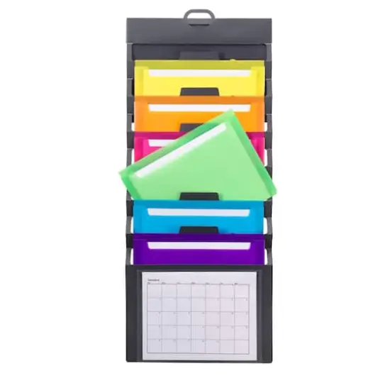 Smead&reg; Cascading Wall Organizer, Gray with 6 Bright Pockets {3}