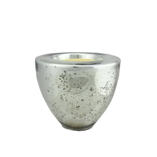 5.25" Silver Glass Votive Candle Holder with Wax Candle {1}